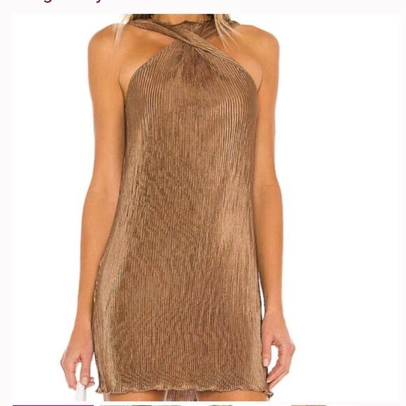 Song of style revolve pleated cross front Pluto mini dress bronze brown size XS - Picture 1 of 9